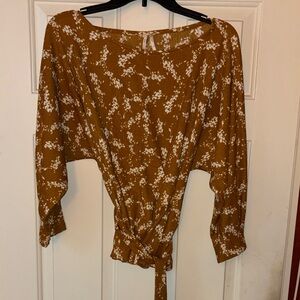 Anthropologie  Mustard Floral Women's Top XS NWOT